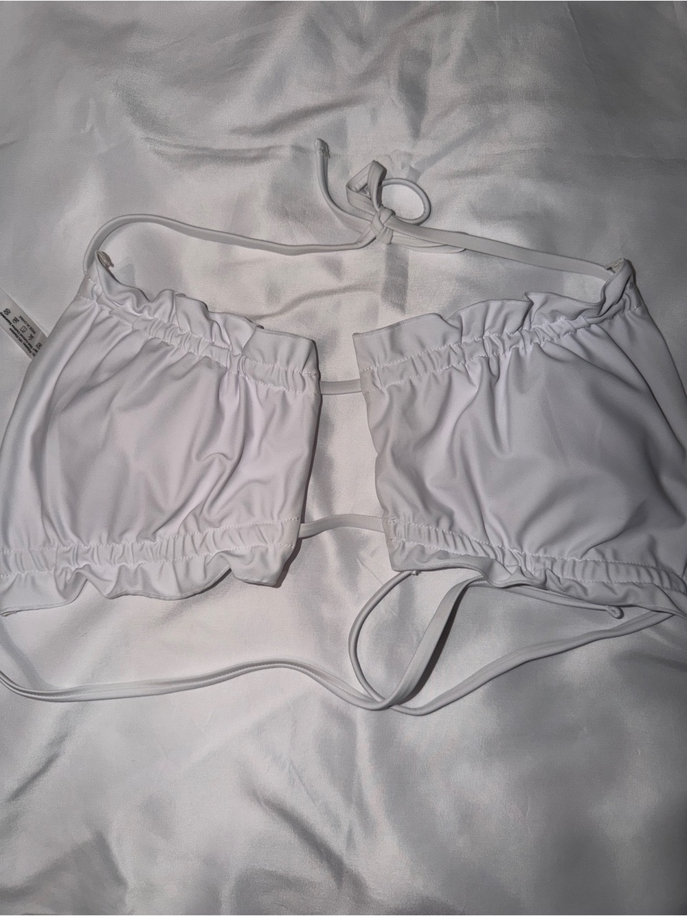 SHEIN White Ruched Bandeau Bikini Top